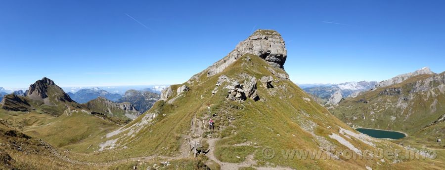 Panoramaaufnahme mit Aussicht vom Pass auf Diepen, Siwfass und Spilauersee